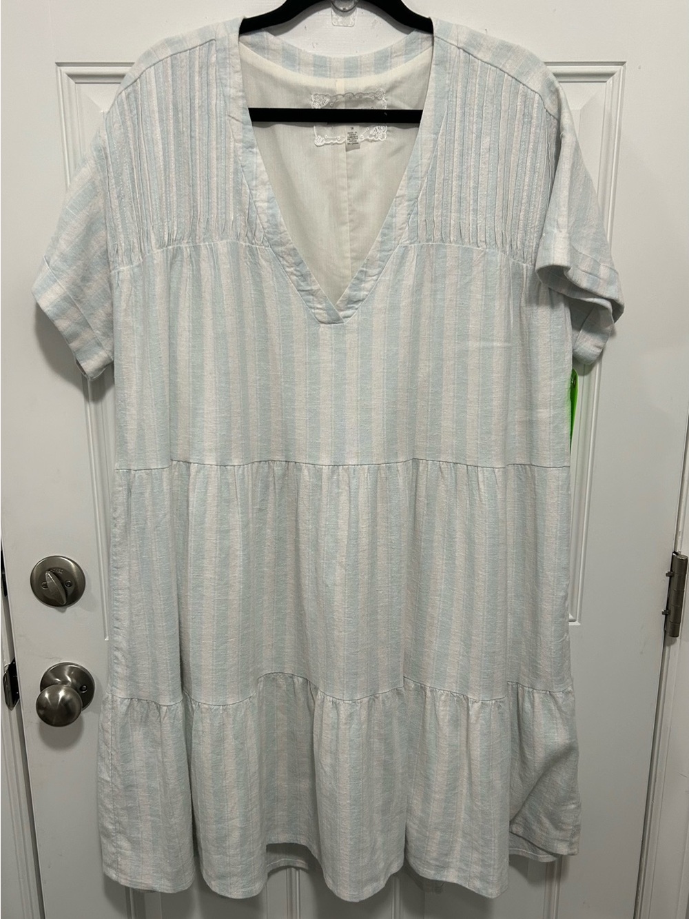Cupio Light Blue & White Striped V-Neck Tiered Dress